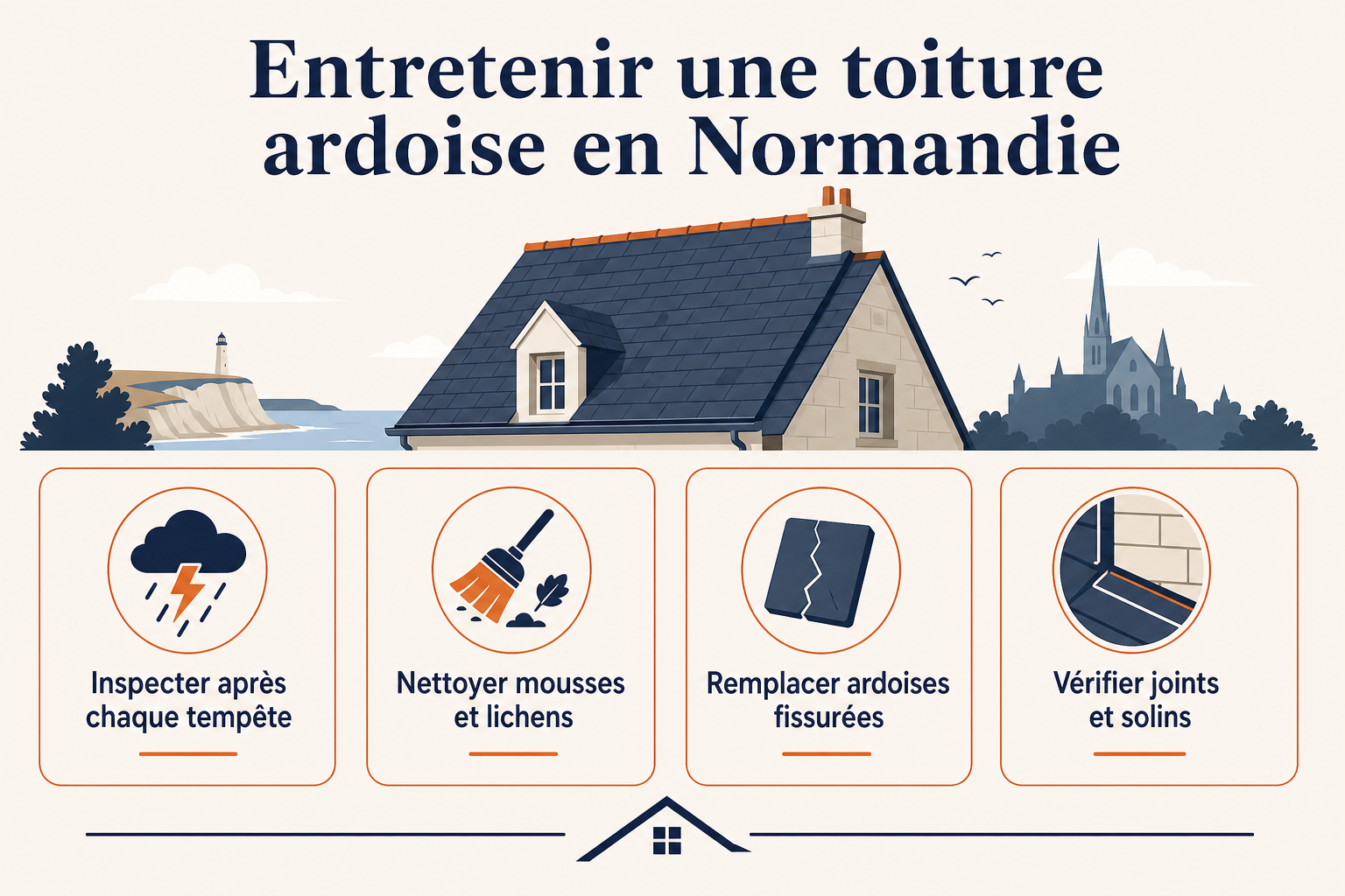 Infographie : Toiture en ardoise à Mont-Saint-Aignan : entretien sous le climat normand