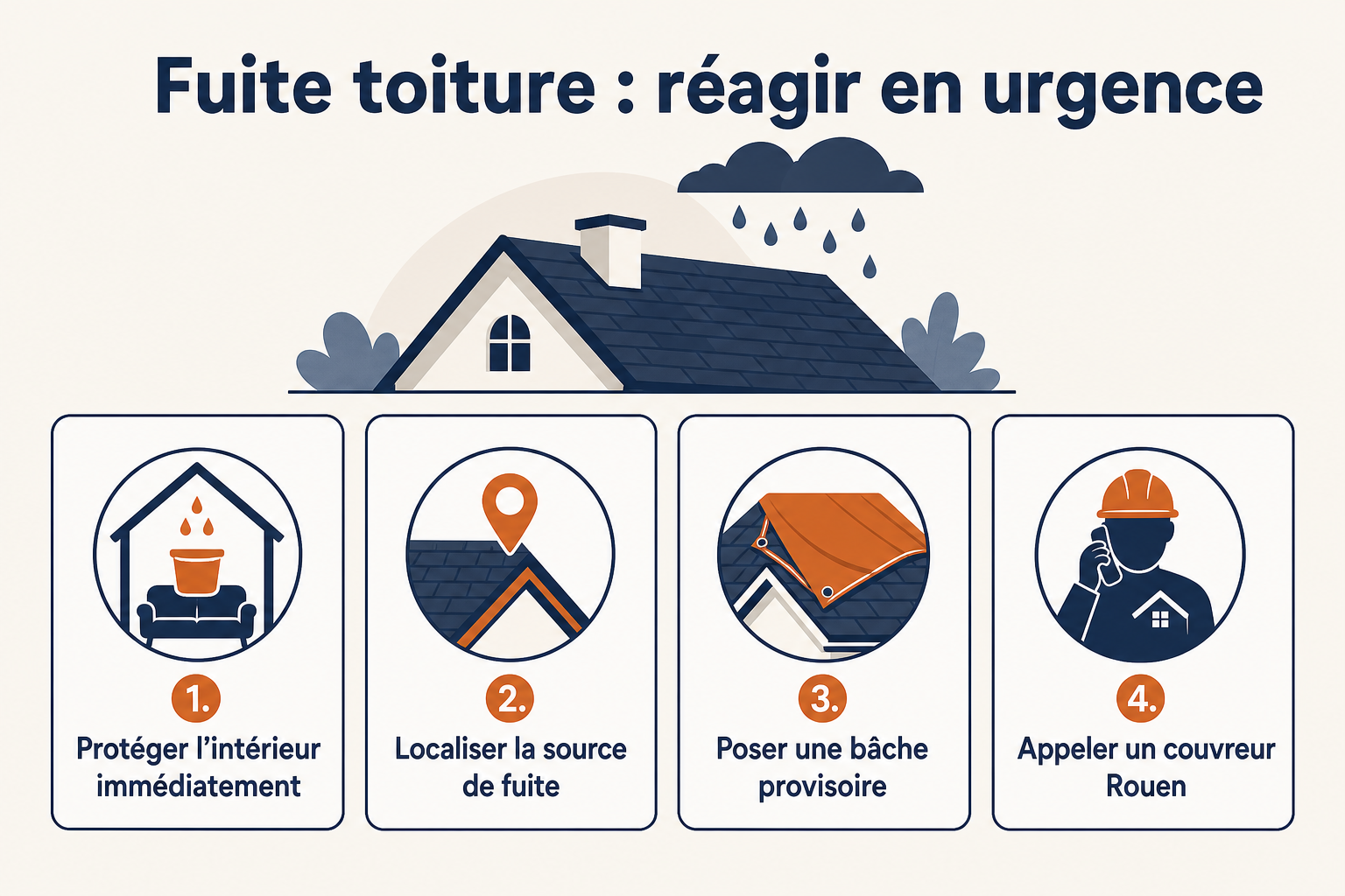 Infographie : Fuite de toiture à Rouen : que faire en urgence ?